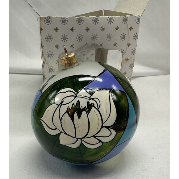 Vtg Large Poland Round Glass Christmas Ornament Hand Painted Signed Lilly Lily - Picture 1 of 16
